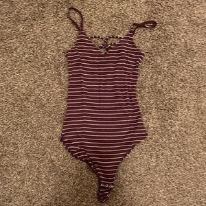 Maroon and White striped American Eagle Bodysuit